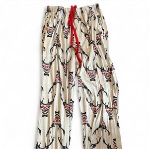 light grey & red reindeer print pajama pants